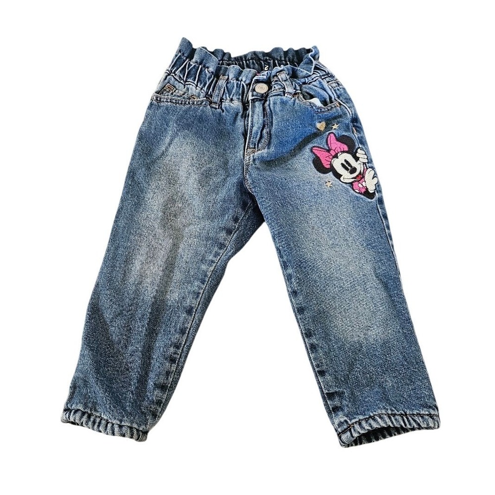 Baby Gap Disney Minnie Mouse Fleece Lined Jeans Blue Denim 2T Paperbag Waist